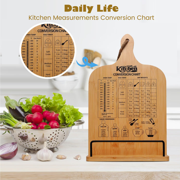 Femicgal Cookbook Stand for Kitchen Counter, Bamboo Cookbook Holder, Foldable Cook Book Holder, Adjustable Recipe Book Stand, Cook Book Stand with Measurement Conversion Chart - Grill Parts America
