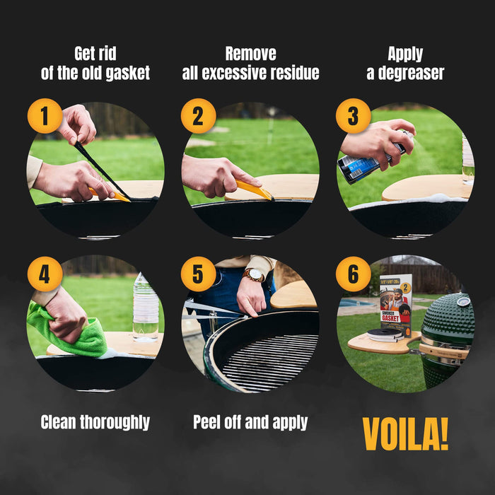 Smoker Chef XXL 20 FT Grill Gasket for Smokers - Black 1/2’’ x 1/8’’ Hi Temp Seal Smoker Gasket – 2-Pack x 10 FT Self Stick Black Nomex Fire Tape for BBQ Lid – High Heat Temperature Material Replace - Grill Parts America