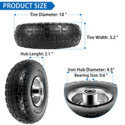 Phepetroll 10-inch flat-free solid tires and wheels with 5/8-inch axle bore for garden carts and wheelbarrows