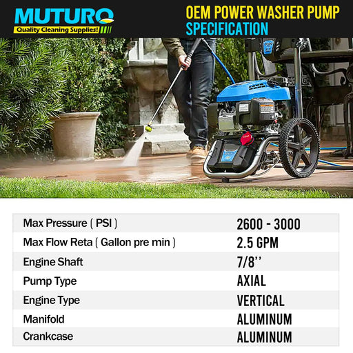 MUTURQ Vertical Pressure Washer Pump 7/8" Shaft, 3000 PSI, 2.5 GPM Replacement Power Washer Pump, Compatible with gcv190, 308653078, Rear facing, M22-14mm Outlet - Grill Parts America