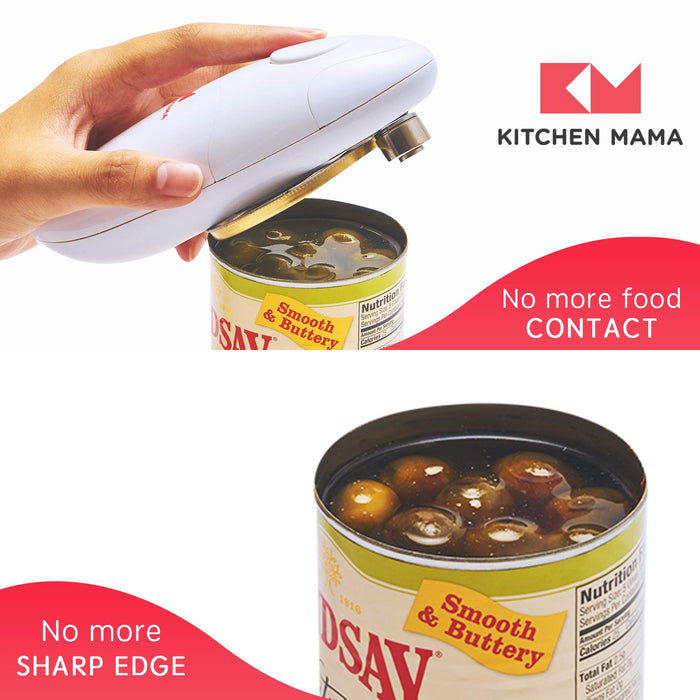 Kitchen Mama Auto Electric Can Opener Open Your Cans with A Simple Press of Button - Automatic, Hands Free, Smooth Edge, Food-Safe, Battery Operated, YES YOU CAN (White) - Grill Parts America