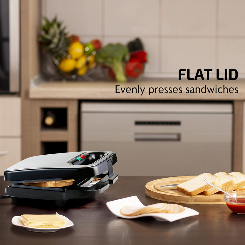 OVENTE Electric Sandwich Maker with Non-Stick Plates, Indicator Lights, Cool Touch Handle, Easy to Clean and Store, Perfect for Cooking Breakfast, Grilled Cheese, Tuna Melts and Snacks, Black GPS401B - Grill Parts America