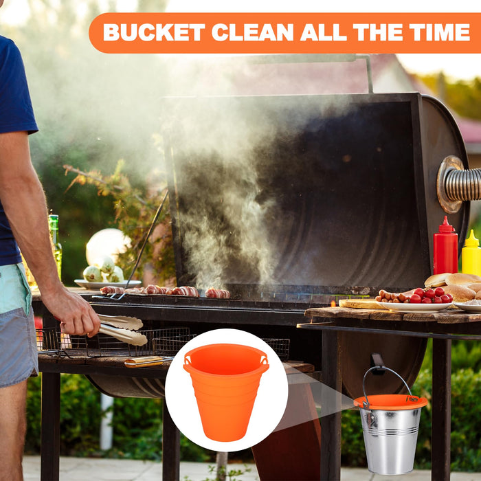 Easyki 2pcs reuasble Silicone Grease Bucket Liners Compatible for Traeger/Pit Boss ect/Oklahoma Joe' /Green Mountain Grill Drip Tray Bucket Liner for pro Pellet Wood Smoker Grill Accessories（Orange） - Grill Parts America