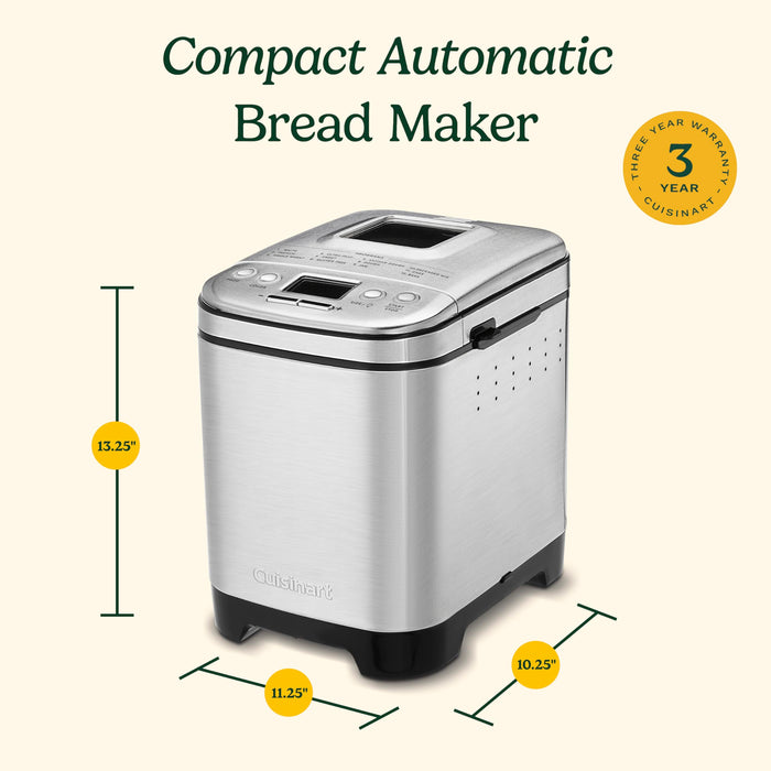 Cuisinart Bread Maker Machine, Compact and Automatic, Customizable Settings, Up to 2lb Loaves, CBK-110P1, Silver,Black - Grill Parts America