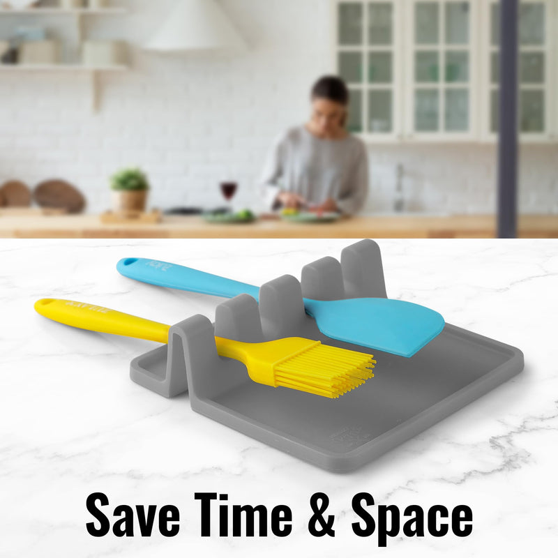 Zulay Kitchen Silicone Utensil Rest - BPA-Free, Durable Spoon Rest with Drip Pad - Heat-Resistant Spoon Rest for Stove Top - Spoon Rest for Kitchen Counter - Kitchen Gadgets & Kitchen Utensils Holder - Grill Parts America