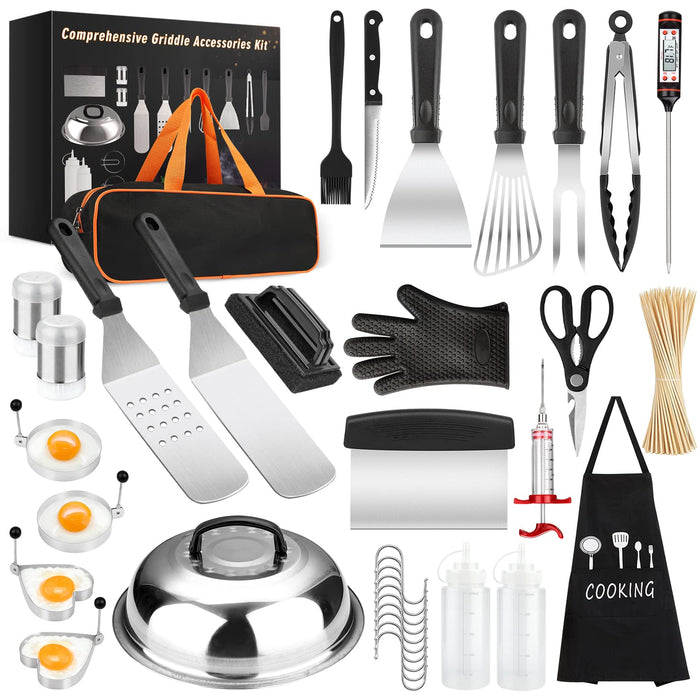 Griddle Accessories Kit, 135 Pcs Griddle Grill Tools Set for Blackstone and Camp Chef, Professional Grill BBQ Spatula Set with Basting Cover, Spatula, Scraper, Bottle, Tongs, Egg Ring - Grill Parts America