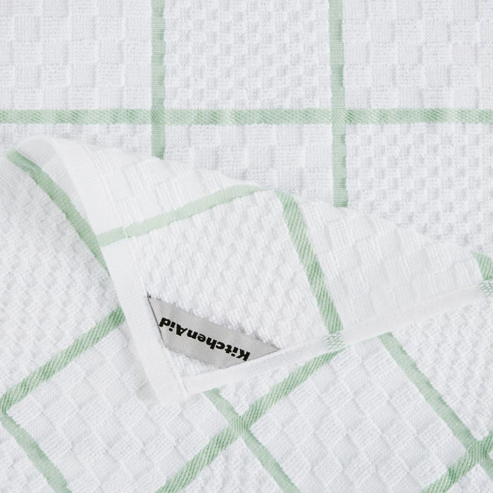 KITCHENAID Quilted Cotton Terry Cloth Oven Mitt, Pot Holder, Kitchen Towel 4-Pack Set, Heat Resistant, Silicone Grip, Gift Set, Pistachio, 16"x26", 7"x13" & 7"x10" - Grill Parts America