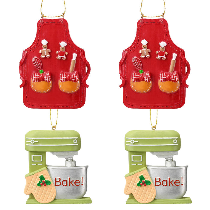 Funtery 4 Pcs Christmas Baking Ornament Green Mixer Ornament and Red Chef Bakers Apron Ornament Cute Gingerbread Chef Christmas Tree Ornaments Xmas Hanging Kitchen Ornaments - Grill Parts America