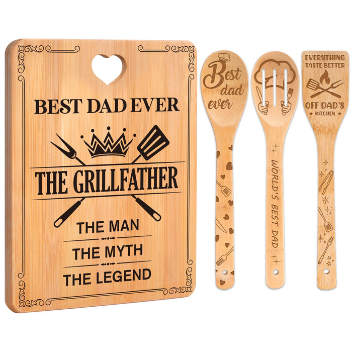 Gifts for Dad - "The GrillFather" Birthday Gifts for Dad Cutting Board Set, Bamboo-Made Engraved Utensil Set Dad Gifts, Idea Birthday/Fathers Day/Christmas for Papa, Father from Daughter/Son - Grill Parts America