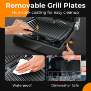 Giantex Panini Press Sandwich Maker, 3-in-1 Electric Indoor Grill, 2 Removable & Dishwasher Safe Non-Stick Plates, Drip Tray, 5 Auto Modes, Upper & Lower Independent Temperature Control, 4 H Timer - Grill Parts America