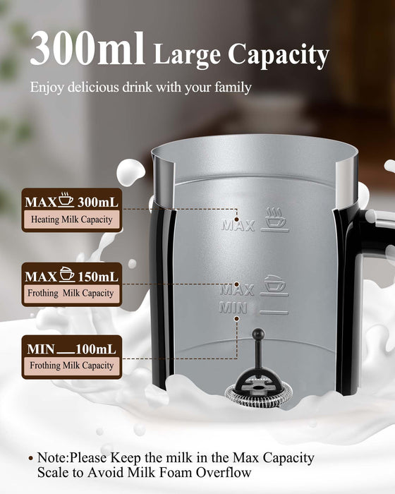 5-in-1 Milk Frother and Steamer - Upgraded Automatic Milk Steamer 11.8oz Hot & Cold Foam Maker and Milk Warmer with LED Display Touch Screen & Two Whisks for Latte,Cappuccinos,Silent Working - Grill Parts America