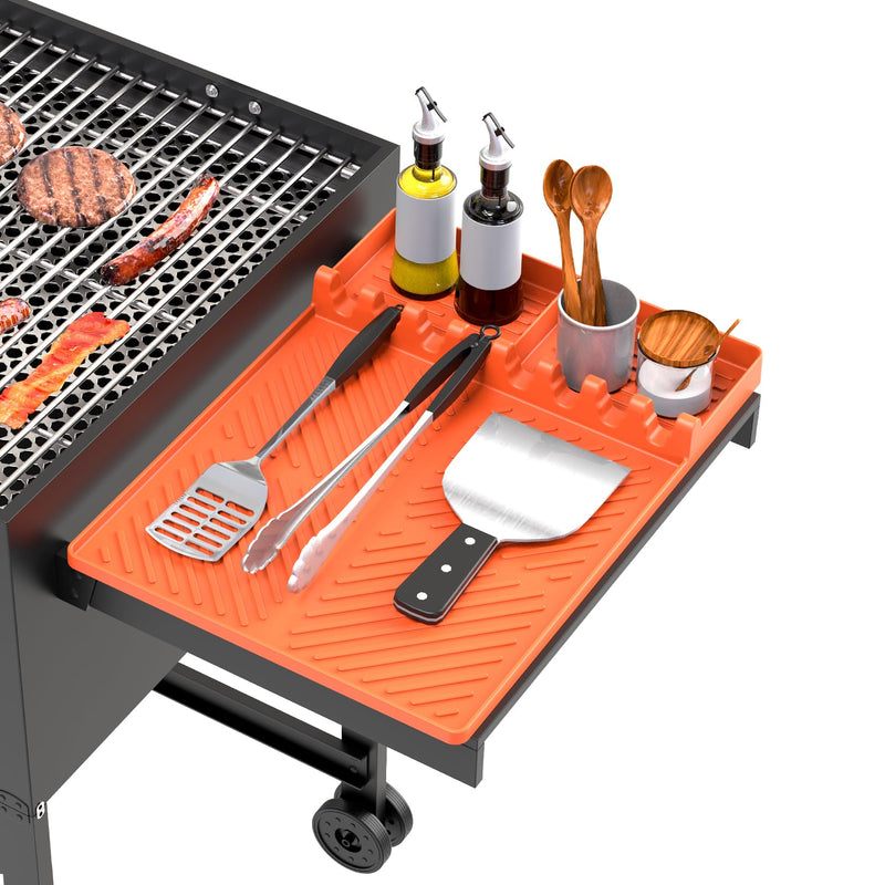 Silicone Grill Mat Compatible with Blackstone, Silicone Griddle Tools Mat with Drip Pad, Spatula Mat for Outdoor Grill Kitchen Counter (Orange) - Grill Parts America