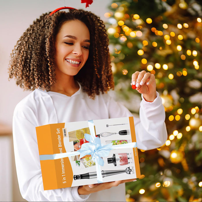 Immersion Blender Handheld Corded Hand Blender 1100W, Trigger Variable Speed 5 in 1 Stick Blender, Emulsion Blender with Chopper, Whisk and Frother for Soup, Baby Food and Smoothies - Grill Parts America