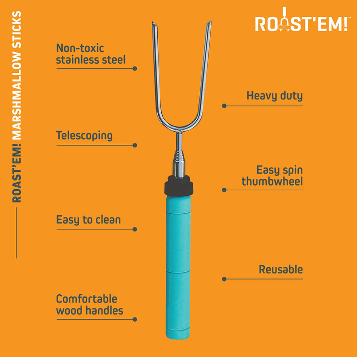 Jolly Green Products Rotating Marshmallow Roasting Sticks, Set of 5 Extra Long Telescoping Marshmallow Sticks for Fire Pit, Campfire & Bonfire, Camping Accessories - Grill Parts America