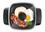 Elite Gourmet EG808 8” x 8" Non-stick Electric Skillet, Dishwasher Safe with Tempered Glass Vented Lid, Rapid Heat Up, 600W, Black - Grill Parts America