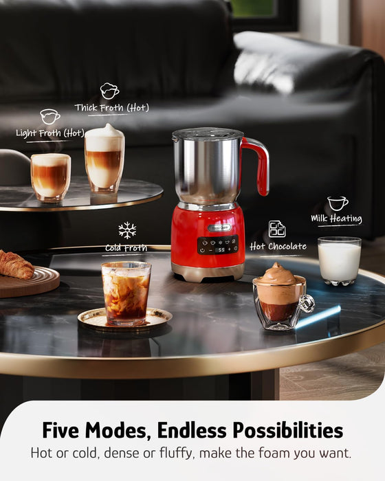 Hazel Quinn Milk Frother, 5 Functions, Variable Temp and Thickness Frother and Steamer, Detachable for Dishwasher Safe, 400ML/13.5OZ for Hot & Cold Latte, Cappuccino - Ruby Red - Grill Parts America