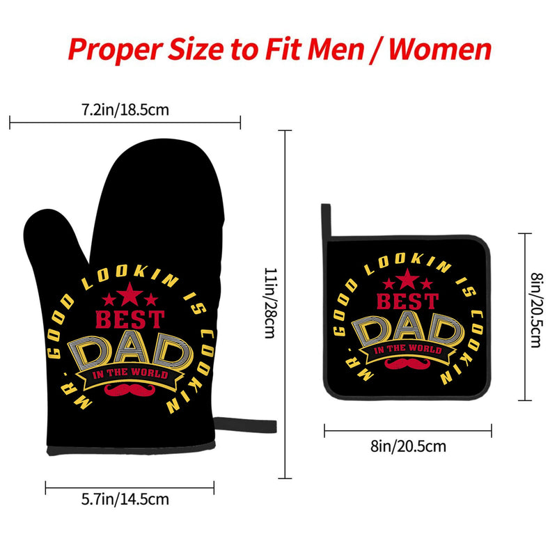 ORALBY Dad Oven Mitt and Potholder Dad Print Kitchen Accessories Sunflower Kitchen Gloves Gift - Dad Gift for Father's Day Heat Resistant Baking Cooking Grilling - Grill Parts America
