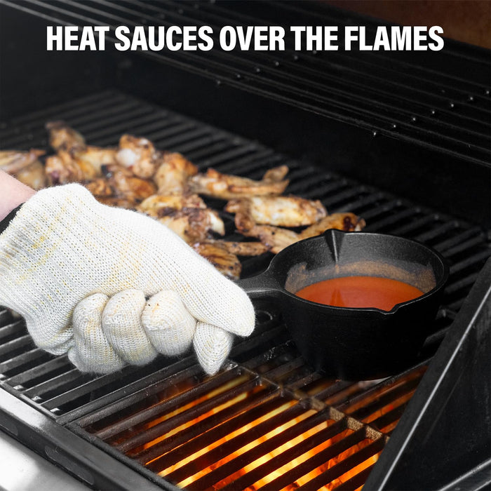 Small Cast Iron Basting Pot with Silicone BBQ Brush – Cast Iron Saucepan for Grilling, Smoking, and BBQ Accessories, 15 Oz - Grill Parts America