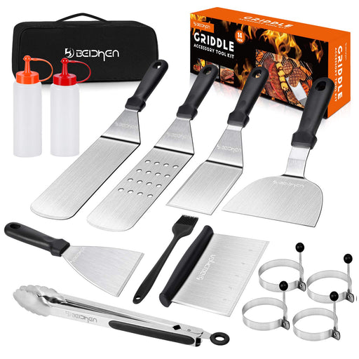Beichen Griddle Accessories Kit, 14 Pcs Stainless Steel Griddle Grill Tools Set Blackstone and Camp Chef, Professional Grill Spatula Set for Men Women Outdoor BBQ and Camping - Grill Parts America