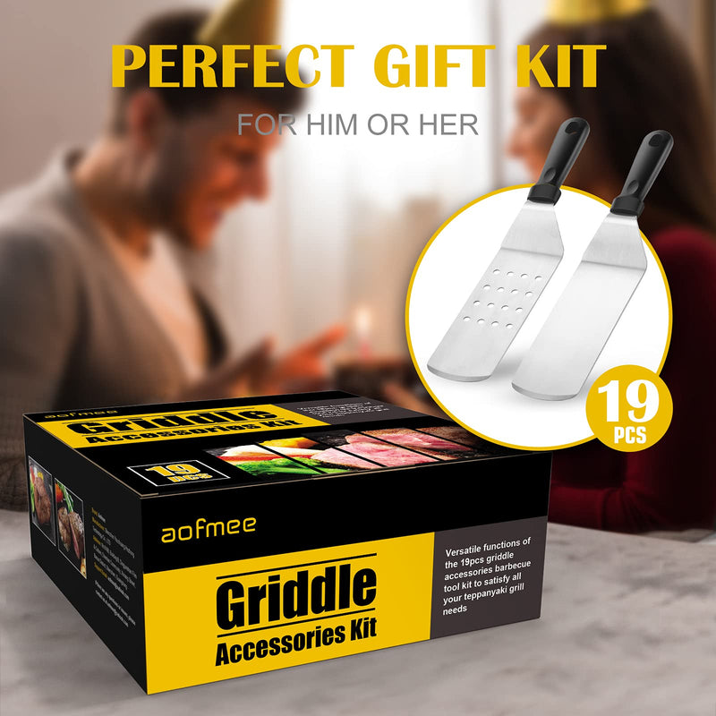 Griddle Accessories Kit, 19 Pcs Flat Top Grill Accessories Set for Blackstone and Camp Chef, Griddle Tools Set with Basting Cover, Spatula, Scraper, Bottle, Tongs, Egg Ring for Outdoor BBQ and Camping - Grill Parts America