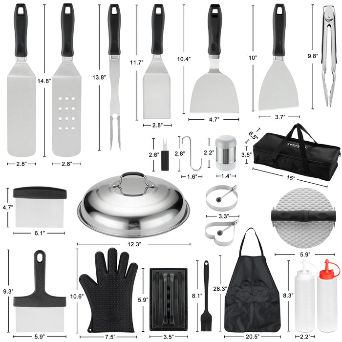 DY DECENT FAMILY Griddle Accessories Kit, 40pc Commercial Grade Flat Top Grill Accessories for Blackstone, Griddle Accessories Set with Melting Dome, Spatula, Scraper, Burger Press, Cleaning Kit - Grill Parts America