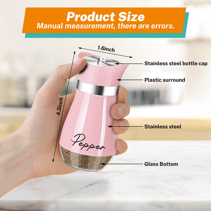 Salt and Pepper Shakers Set,4 oz Glass Bottom Salt Pepper Shaker with Stainless Steel Lid for Kitchen Cooking Table, RV, Camp,BBQ Refillable Design (Pink) - Grill Parts America