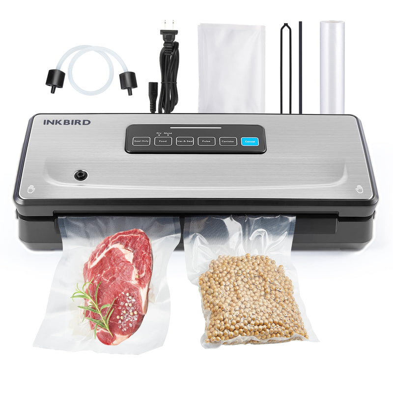 Food Vacuum Sealer Machine 10-In-1 with Bag Storage(Up to 20FT) and Cutter, INKBIRD Food Sealer Vacuum Sealer for Food with Moist/Dry/Canister 5 Food Modes, Starter Kits Bags*5 and Bag Roll*1, 85KPa - Grill Parts America