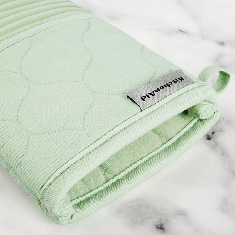 KITCHENAID Quilted Cotton Terry Cloth Oven Mitt, Pot Holder, Kitchen Towel 4-Pack Set, Heat Resistant, Silicone Grip, Gift Set, Pistachio, 16"x26", 7"x13" & 7"x10" - Grill Parts America