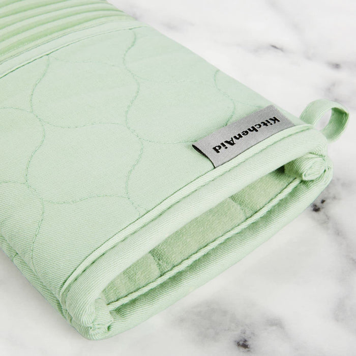KITCHENAID Quilted Cotton Terry Cloth Oven Mitt, Pot Holder, Kitchen Towel 4-Pack Set, Heat Resistant, Silicone Grip, Gift Set, Pistachio, 16"x26", 7"x13" & 7"x10" - Grill Parts America