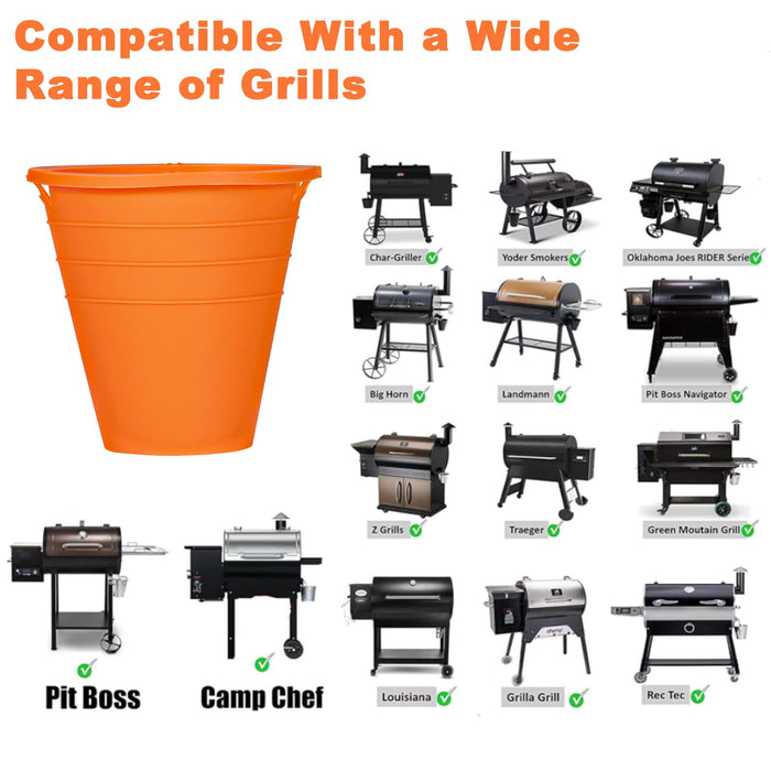 Easyki 2pcs reuasble Silicone Grease Bucket Liners Compatible for Traeger/Pit Boss ect/Oklahoma Joe' /Green Mountain Grill Drip Tray Bucket Liner for pro Pellet Wood Smoker Grill Accessories（Orange） - Grill Parts America
