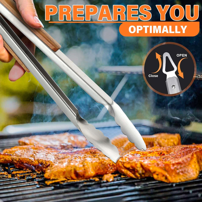 TIVOLI Grill Set 4PC BBQ Tools Set Grill Accessories with BBQ Spatula, BBQ Clips, Brushes, BBQ Forks Heavy Duty Grill Kit Grill Tools for Outdoor Grill with Wood Handles Gift Ideas for Dad Man - Grill Parts America