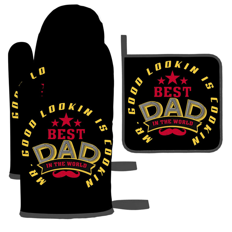 ORALBY Dad Oven Mitt and Potholder Dad Print Kitchen Accessories Sunflower Kitchen Gloves Gift - Dad Gift for Father's Day Heat Resistant Baking Cooking Grilling - Grill Parts America