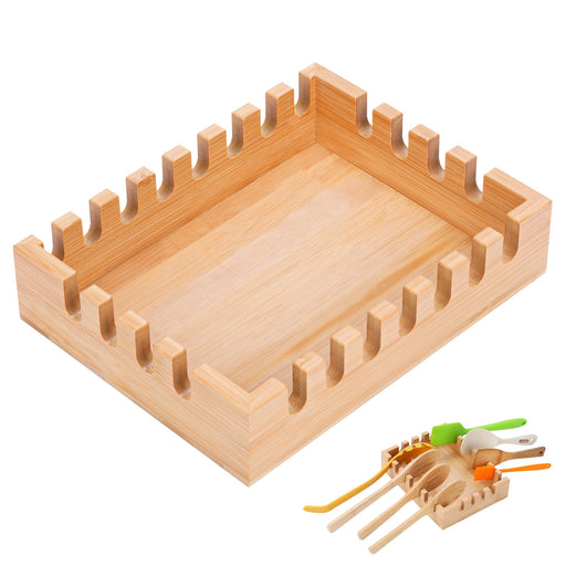 Bamboo Multi-Spoon Rest, Large Baking Tool Holder Rack, YORSEEK BBQ Grill Utensil Holder for Spatulas, Tongs, Ladles, Barbecue Grill Accessories Storage Organizer Multifunction Kitchen Gadgets - Grill Parts America