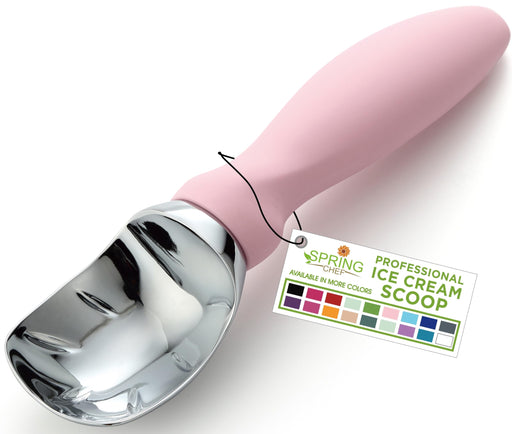 Spring Chef Ice Cream Scoop with Soft Grip Handle, Professional Heavy Duty Sturdy Scooper, Premium Kitchen Tool for Cookie Dough, Gelato, Sorbet, Pink Lemonade - Grill Parts America