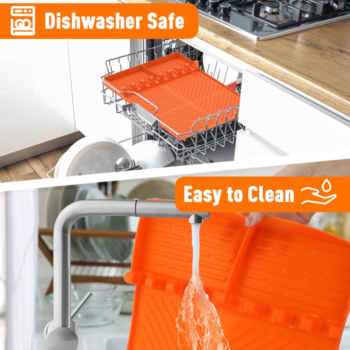 Silicone Grill Mat Compatible with Blackstone, Silicone Griddle Tools Mat with Drip Pad, Spatula Mat for Outdoor Grill Kitchen Counter (Orange) - Grill Parts America