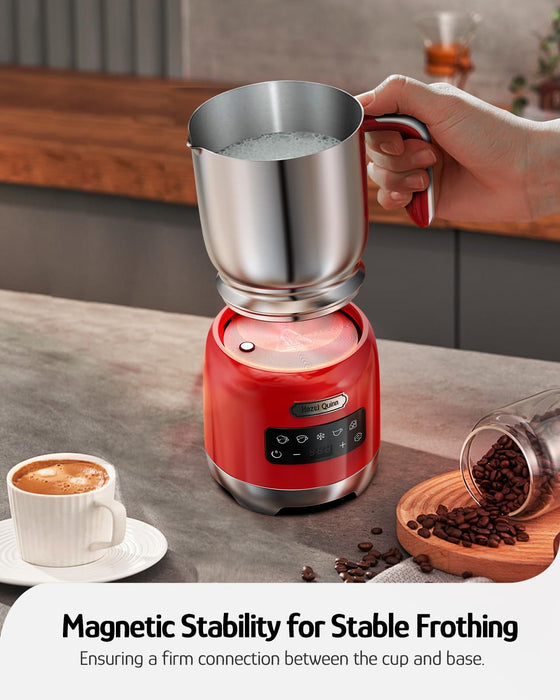 Hazel Quinn Milk Frother, 5 Functions, Variable Temp and Thickness Frother and Steamer, Detachable for Dishwasher Safe, 400ML/13.5OZ for Hot & Cold Latte, Cappuccino - Ruby Red - Grill Parts America