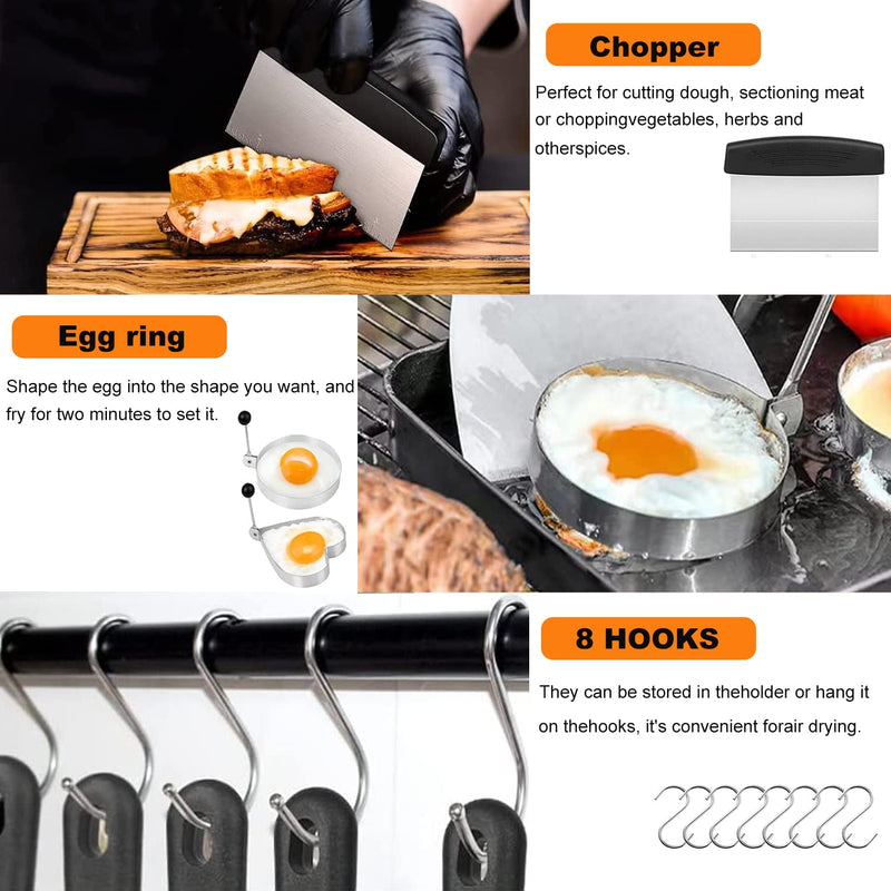 Blackstone Griddle Accessories Kit and Burger Press, 122 PCS Griddle Grill Tools Set for Blackstone Stainless Steel Grill BBQ Spatula Utensils Set with Storage Bag - Grill Parts America