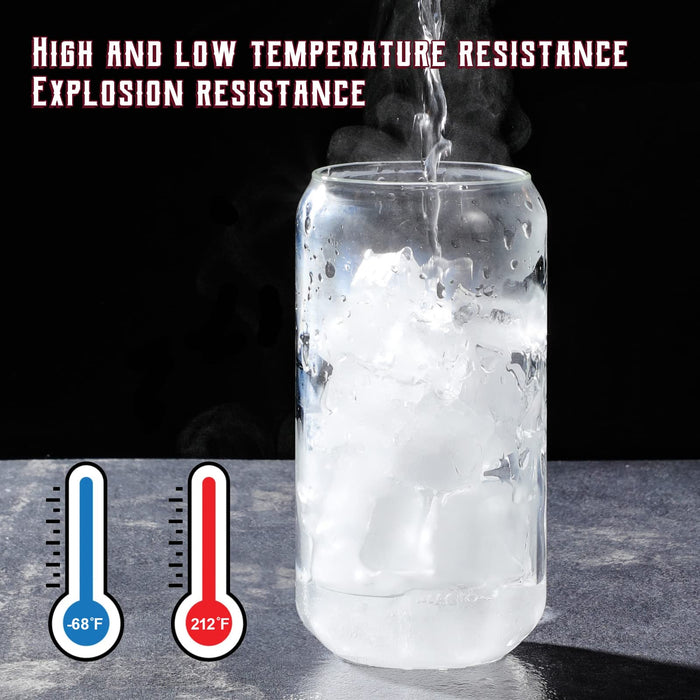 NETANY Drinking Glasses with Bamboo Lids and Glass Straw 4pcs Set - 16oz Can Shaped Glass Cups, Beer Glasses, Iced Coffee Glasses, Cute Tea Cup, Ideal for Cocktail, Whiskey, Gift - 2 Cleaning Brushes - Grill Parts America