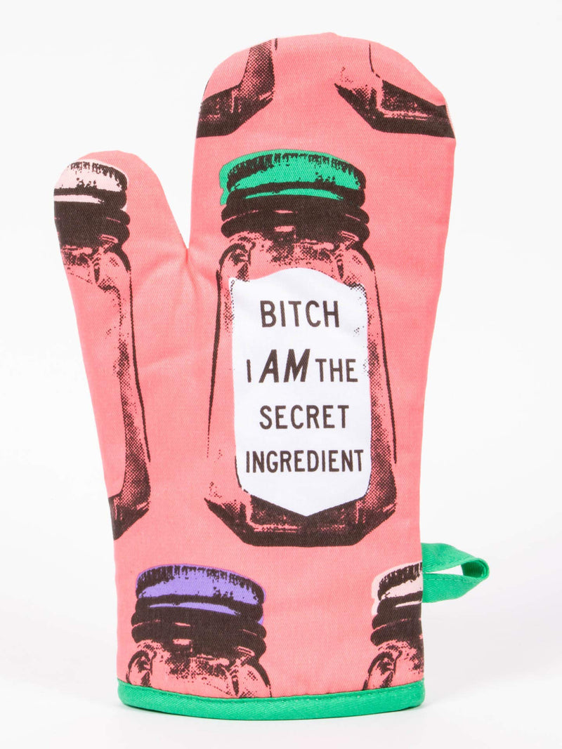 Blue Q Oven Mitt, Bitch I Am The Secret Ingredient, Super-Insulated Quilting, Natural-Fitting Shape, 100% Cotton - Grill Parts America