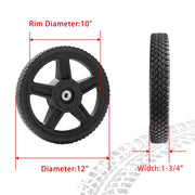 Parts Camp push mower wheel kit with 12-inch lawn mower wheels, black treaded replacement wheels