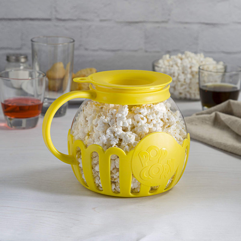 Ecolution Patented Micro-Pop Microwave Popcorn Popper with Temperature Safe Glass, 3-in-1 Lid Measures Kernels and Melts Butter, Made Without BPA, Dishwasher Safe, 3-Quart, Yellow - Grill Parts America