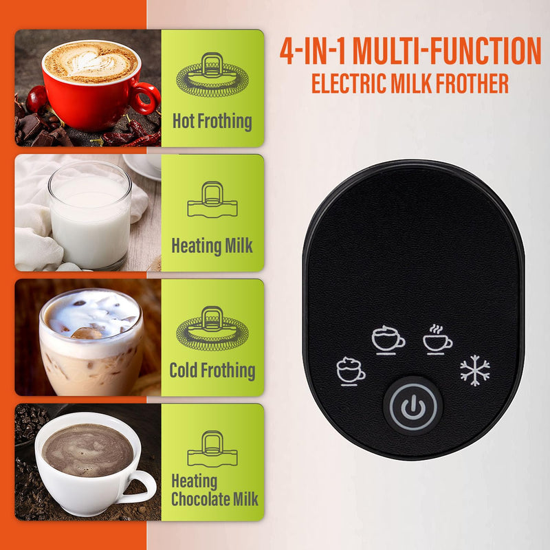 Milk Frother, Electric Milk Frother and Steamer 4 in 1 Automatic Coffee Steamer Frother, 11.8OZ / 350ML Warm and Cold Foam Frother For Coffee,Latte, Cappuccino, Macchiato, Hot Chocolate, White - Grill Parts America