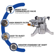TOOLCY 7/8" Shaft Vertical Pressure Washer Pump - Max 3100 PSI @ 2.5 GPM OEM & Power Washer Pump for Gas Washer - Pre-Filling Gear Oil - More Replacements: Simpson, Ryobi, Honda, etc. - Grill Parts America
