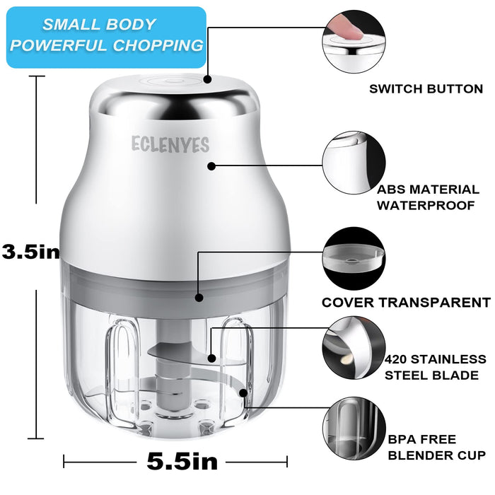 Vegetable Chopper, Electric Garlic Chopper, USB Rechargeable Mini Chopper, Powerful Small Food Processor, Blender to Vegetable, Wireless Food Chopper for Ginger, Chili, Fruit, Meat, etc（250ML） - Grill Parts America