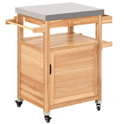 YITAHOME Outdoor Grill Cart with Stainless Steel Top, Solid Wood Movable Bar Cart with Drawer and Storage Cabinet, Outdoor Kitchen Prep Table for Garden, Lawn, Patio, Backyard, Natural - Grill Parts America