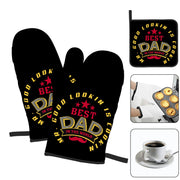 ORALBY Dad Oven Mitt and Potholder Dad Print Kitchen Accessories Sunflower Kitchen Gloves Gift - Dad Gift for Father's Day Heat Resistant Baking Cooking Grilling - Grill Parts America