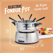 Nostalgia 6-Cup Electric Fondue Pot Set for Cheese & Chocolate - 6 Color-Coded Forks, Temperature Control - Stainless Steel Kitchen Gadgets and Appliances for Hors d'Oeuvres and More - Stainless Steel - Grill Parts America