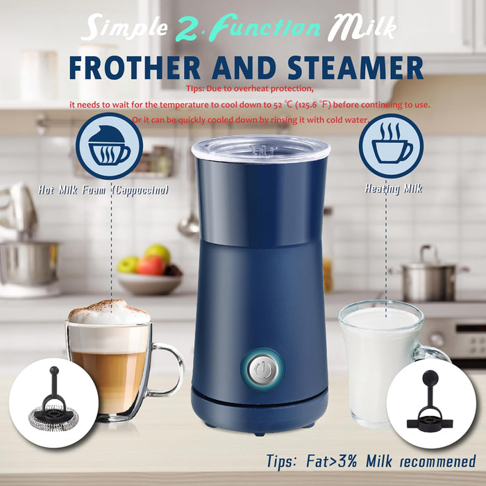 Huogary Milk Forther Simple Milk Frother and Steamer 2-in-1 Milk Steamer with Hot Milk Foam and Hot Milk for Latte, Macchiato, Cappuccinos (blue) - Grill Parts America