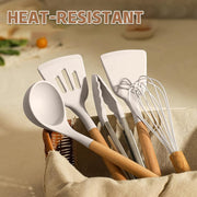 Umite Chef Kitchen Cooking Utensils Set, 33 pcs Non-Stick Silicone Cooking Kitchen Utensils Spatula Set with Holder, Wooden Handle Silicone Kitchen Gadgets Utensil Set (Khaki) - Grill Parts America
