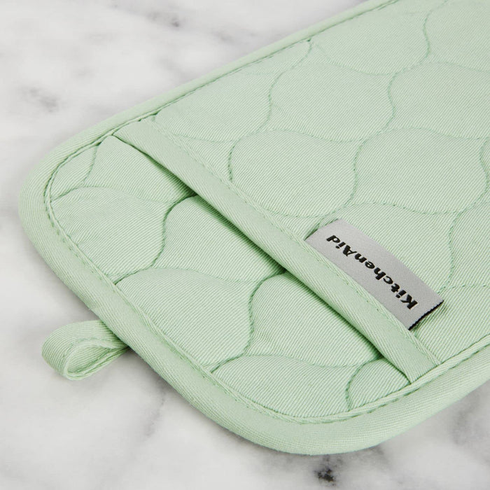 KITCHENAID Quilted Cotton Terry Cloth Oven Mitt, Pot Holder, Kitchen Towel 4-Pack Set, Heat Resistant, Silicone Grip, Gift Set, Pistachio, 16"x26", 7"x13" & 7"x10" - Grill Parts America